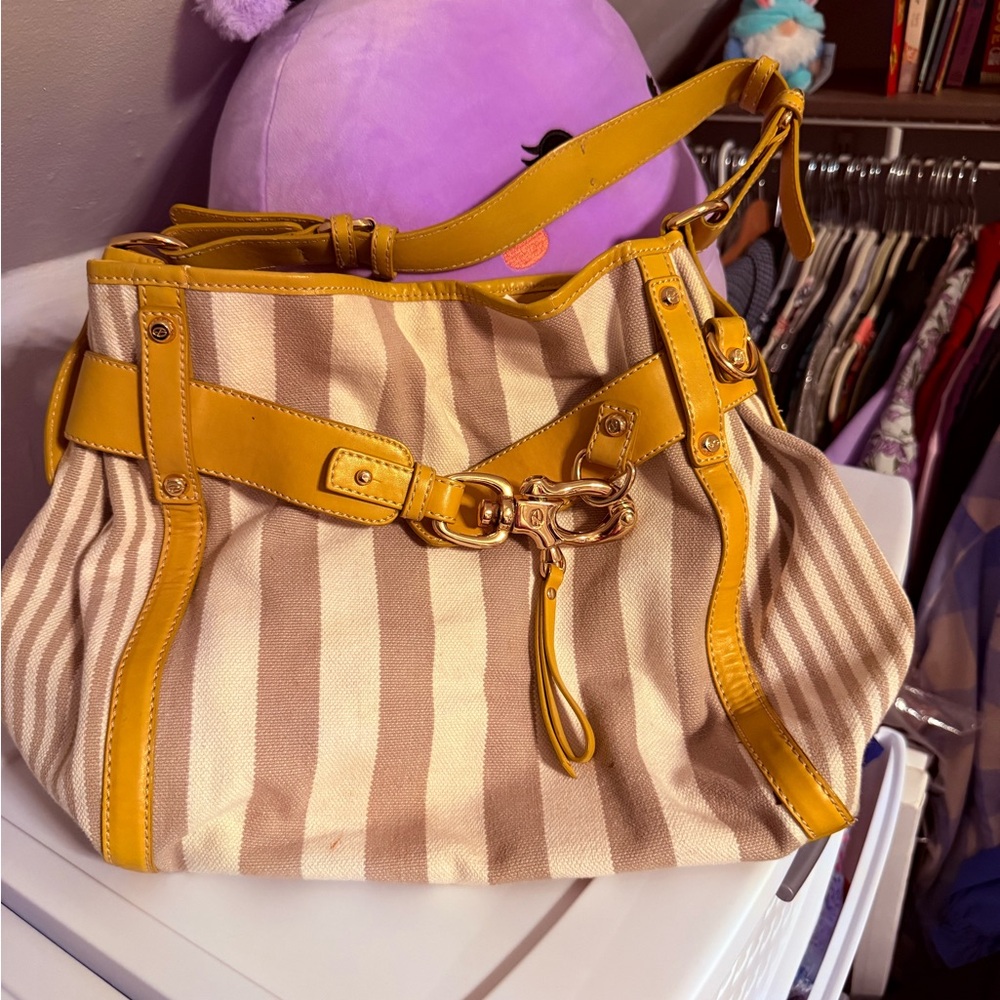 Francesco Biasia Striped Tan and Yellow Women's Tote